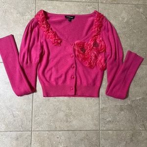 Bebe Hot Pink Ribbon.Accent  Detailed Button Down Cardigan Sweater